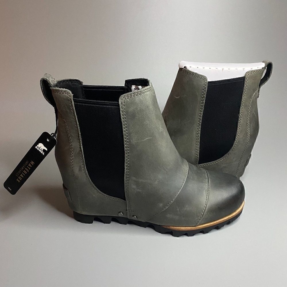 Sorel Lea Wedge Boots Joan of Arctic Chelsea Quarry Grey Black 5 waterproof